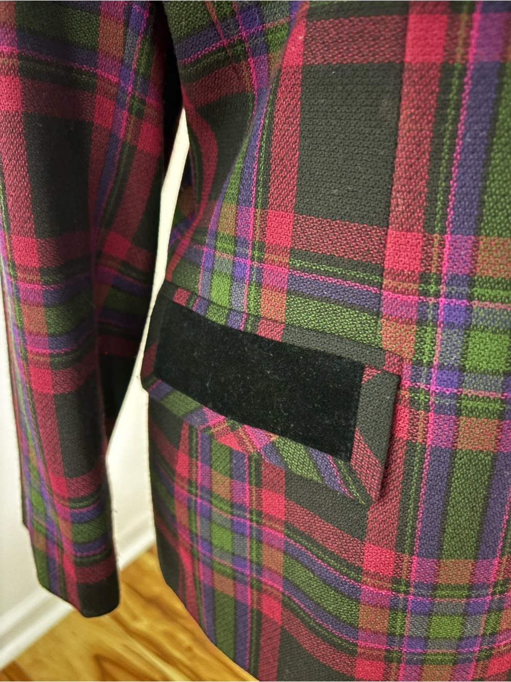 Vintage Wool Petite Sophisticate 12P Blend Plaid Velvet Trim Blazer Jacket - Picture 5 of 12
